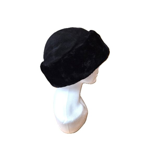 Vintage Black Pig Split Suede Russian-style Pillbox Hat Jackie O style Quiet Lux - Picture 2 of 6
